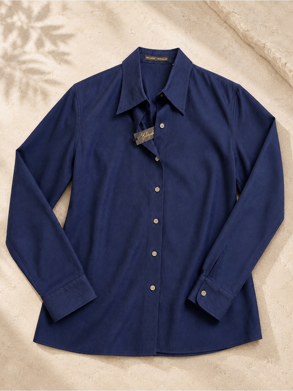 Mark Shale Emile Textured Navy Button-Front Blouse Size 4